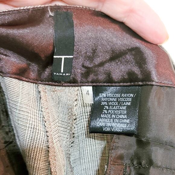 T Tahari mocha wool blend glen plaid flared mid rise dress pants size 4 - Picture 8 of 16